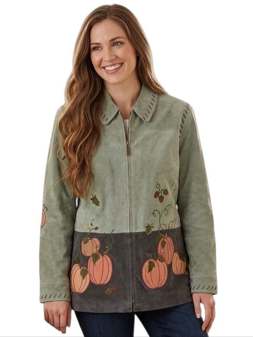 Leather Quacker Factory Pumpkin Embroidered Jacket New With Tags Size 1X Cottage